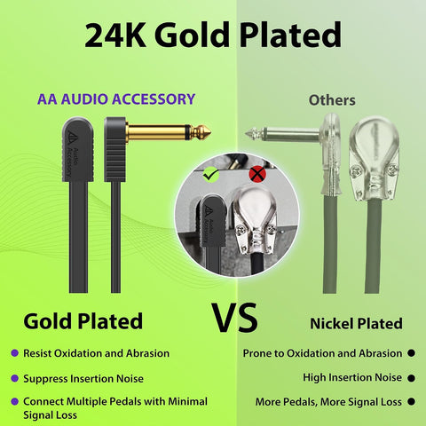 AA AUDIO ACCESSORY Guitar Patch Cables Kevlar-Reinforced S-Shape Flat Ribbon 4 Inch 4-Pack, Gold-Plated Noiseless Quad-Layer Shielded, Guitar Pedal Cables for BOSS MXR EBS Behringer Donner Pedal