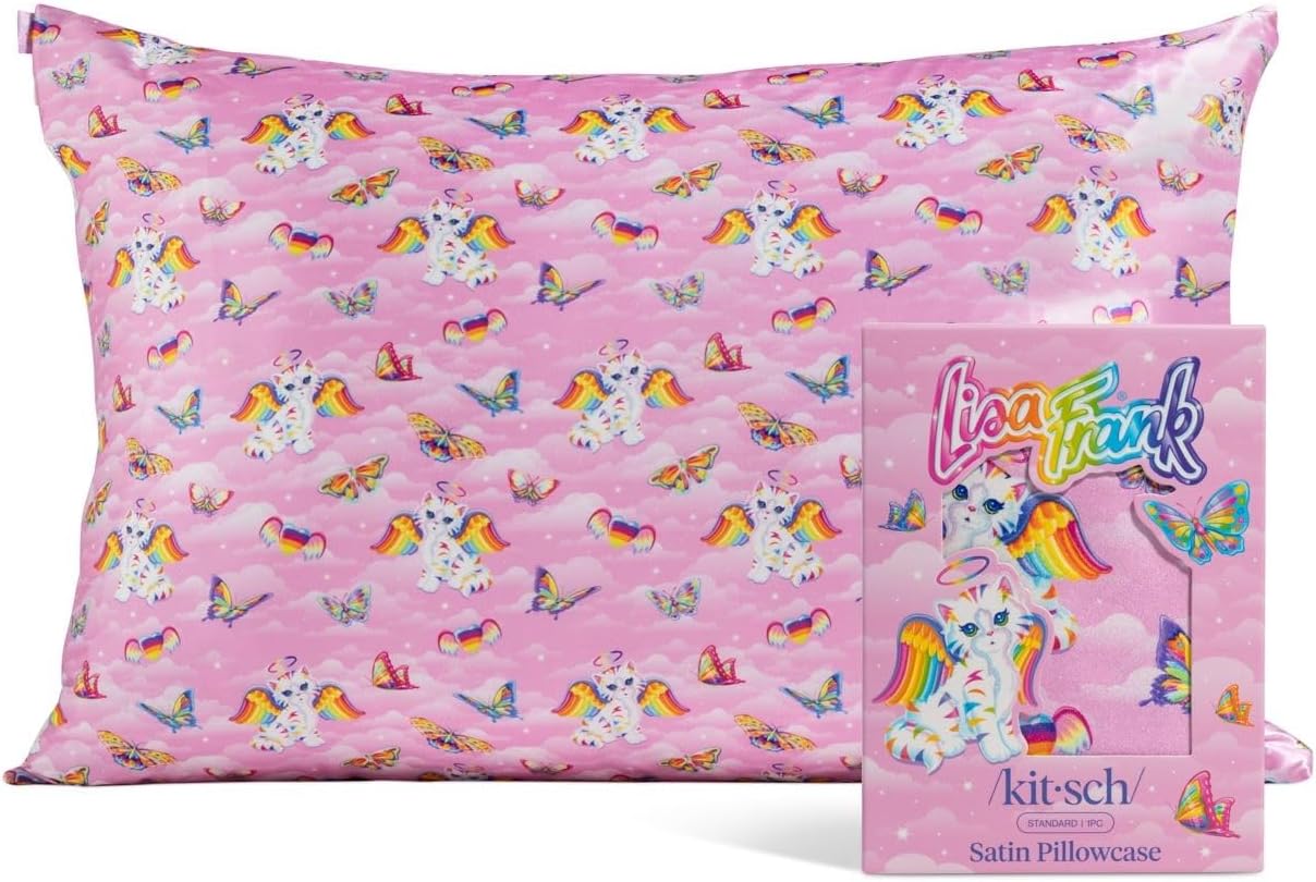 Lisa Frank x Kitsch Satin Pillowcase, Size 19x26 - Angel Kitty