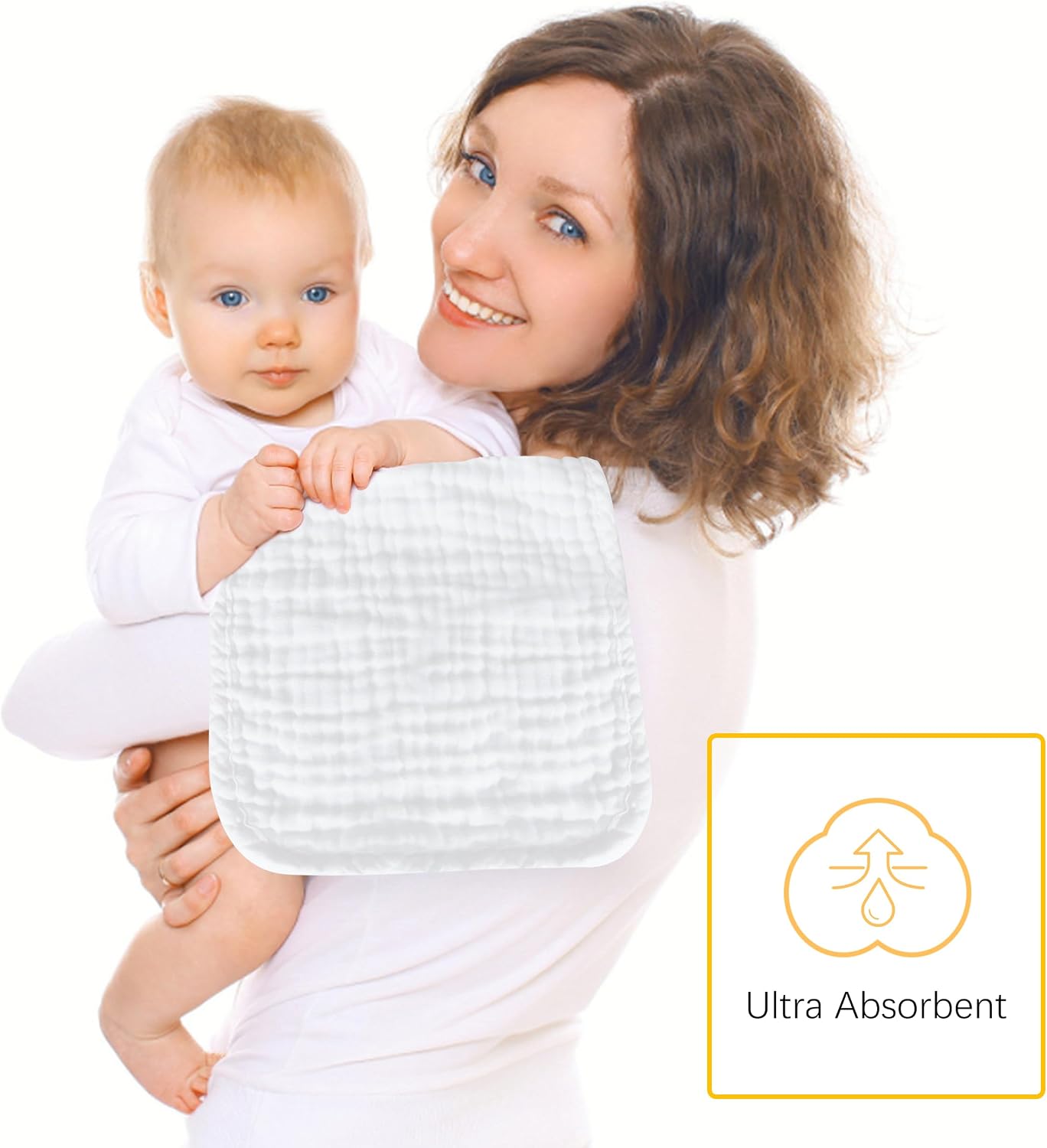 Lovely Care 24 Pack Muslin Burp Cloths 100% Cotton Muslin Cloths Large 20''x10'' Extra Soft and Absorbent Baby Burping Cloth - White