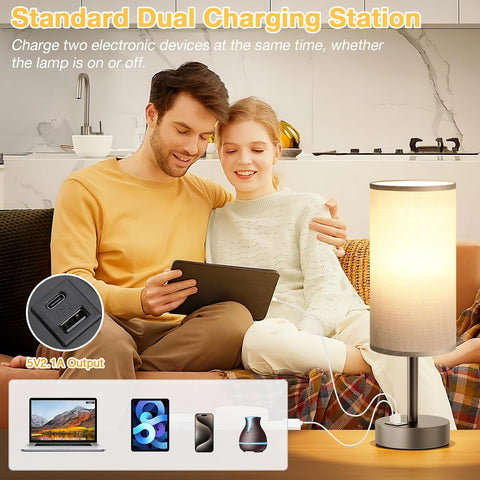 Dicoool Bedside Table Lamp for Bedroom - 3-Way Dimmable Touch Lamp, USB A+C