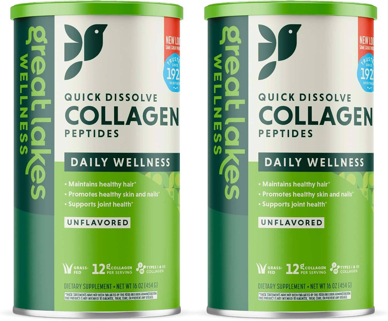 Great Lakes Wellness Collagen Peptides Powder for Skin, Hair, Nails, Joints & Digestion - Unflavored - Quick Dissolve Hydrolyzed, Non-GMO, Keto, Kosher - 16 oz - 2 Pack