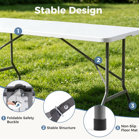 DUMOS 6 FT Folding Picnic Table, Portable Plastic Table, Easy to Keep