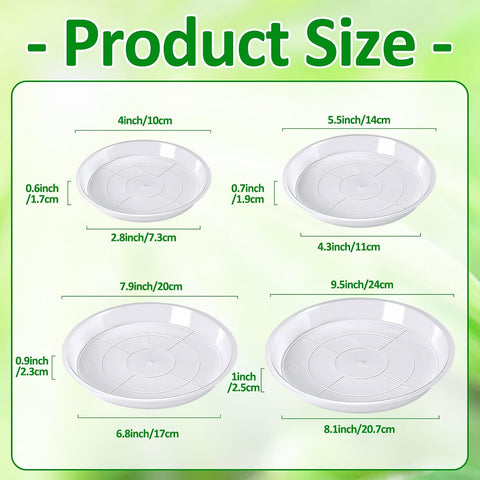Augshy 18 Pack Plant Saucer, Clear Drip Trays for Potted Plants, 4 Sizes