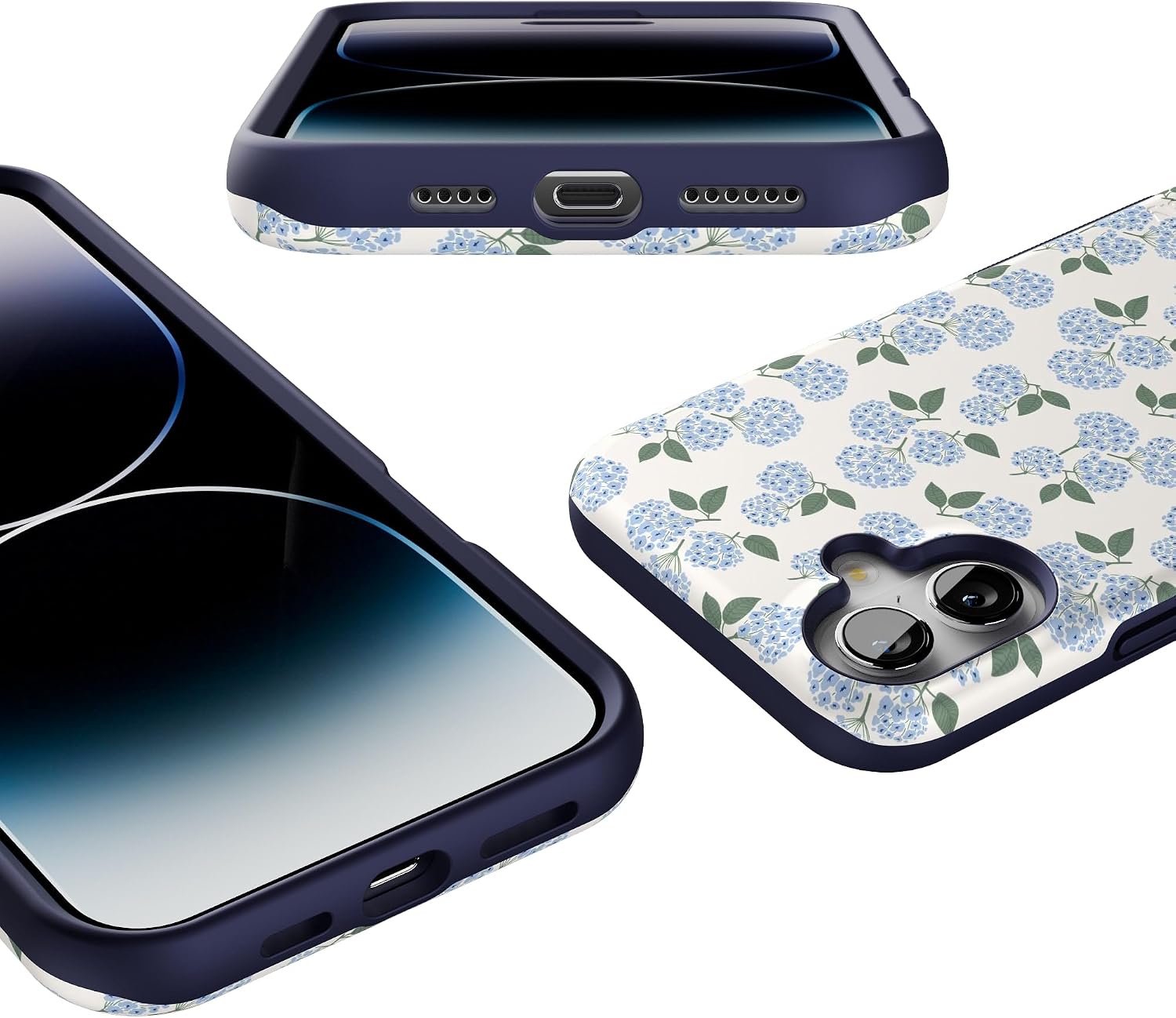 Casely iPhone 16 Plus Case | Nantucket Cottage | Blue Hydrangea | Bold Protective Design | Compatible with MagSafe