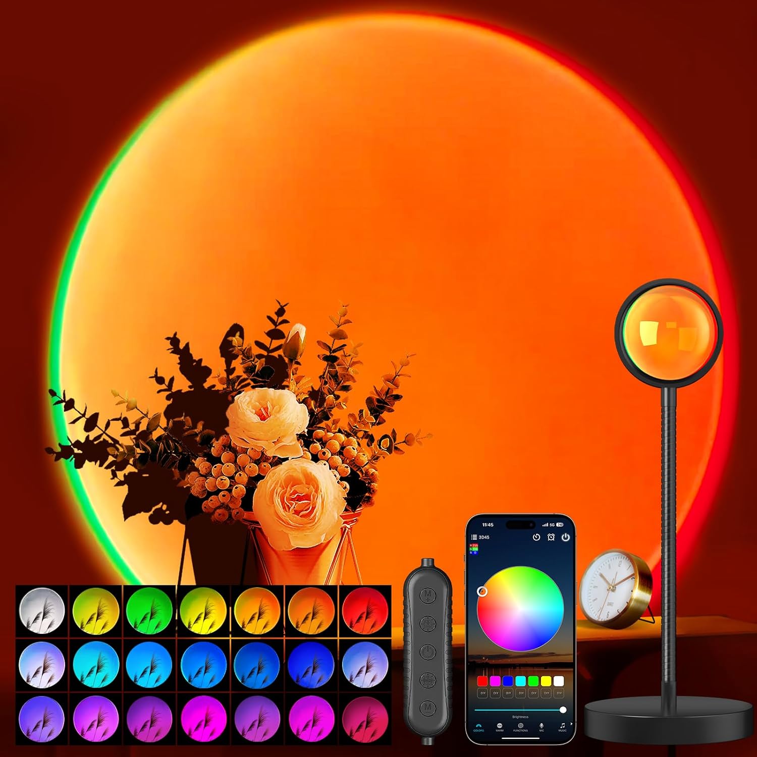 Neroupe Sunset Lamp Projector with APP & Button Control LED Night Light