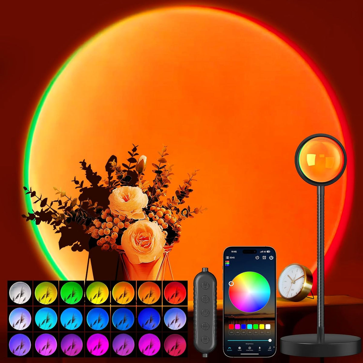 Neroupe Sunset Lamp Projector with APP & Button Control LED Night Light
