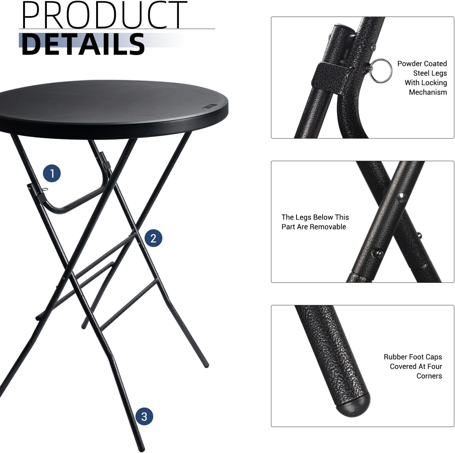 Byliable 32in Cocktail Folding Table, Round High Top Bar Table, Black