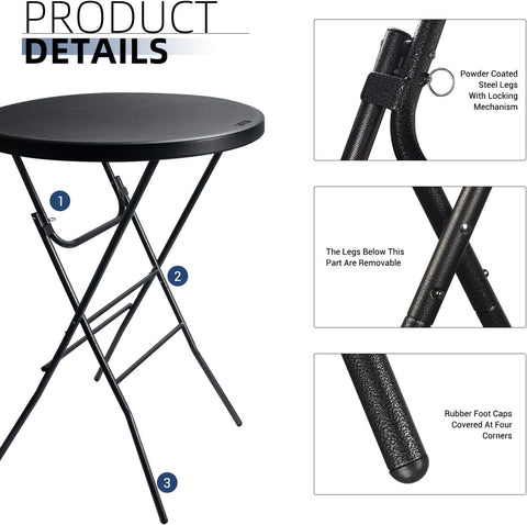 Byliable 32in Cocktail Folding Table, Round High Top Bar Table, Black