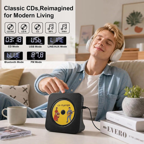 Gueray CD Player Portable Bluetooth Desktop CD Player for Home (Black)