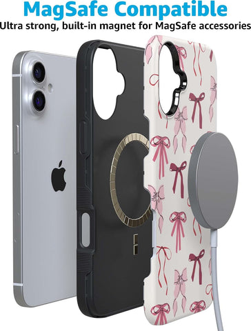 Casely iPhone 16 Case | Lover Girlie | Pink Bows | Bold Protective Design | Compatible with MagSafe