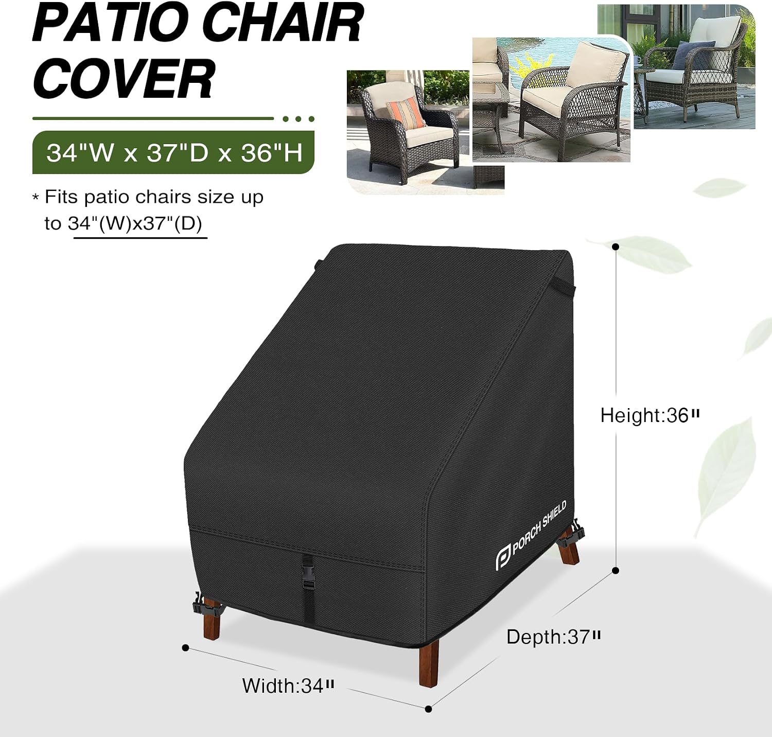 Porch Shield Waterproof Patio Chair Cover 2 Pack 34W x 37D x 36H in, Black