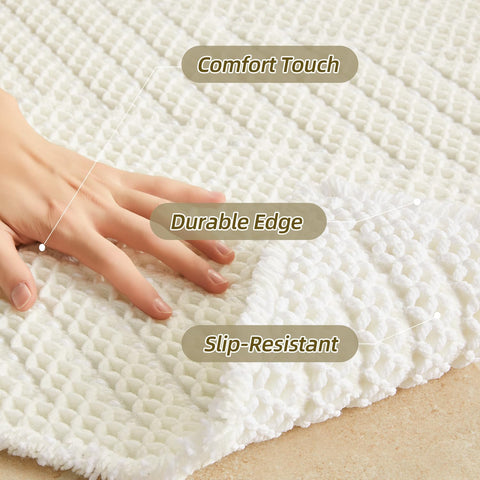 Sunfly Waffle Bath Mat, Boho Bathroom Rugs Non-Slip Washable Super Absorbent Quick Dry, Farmhouse Bathroom Decor 16"x24" Cream