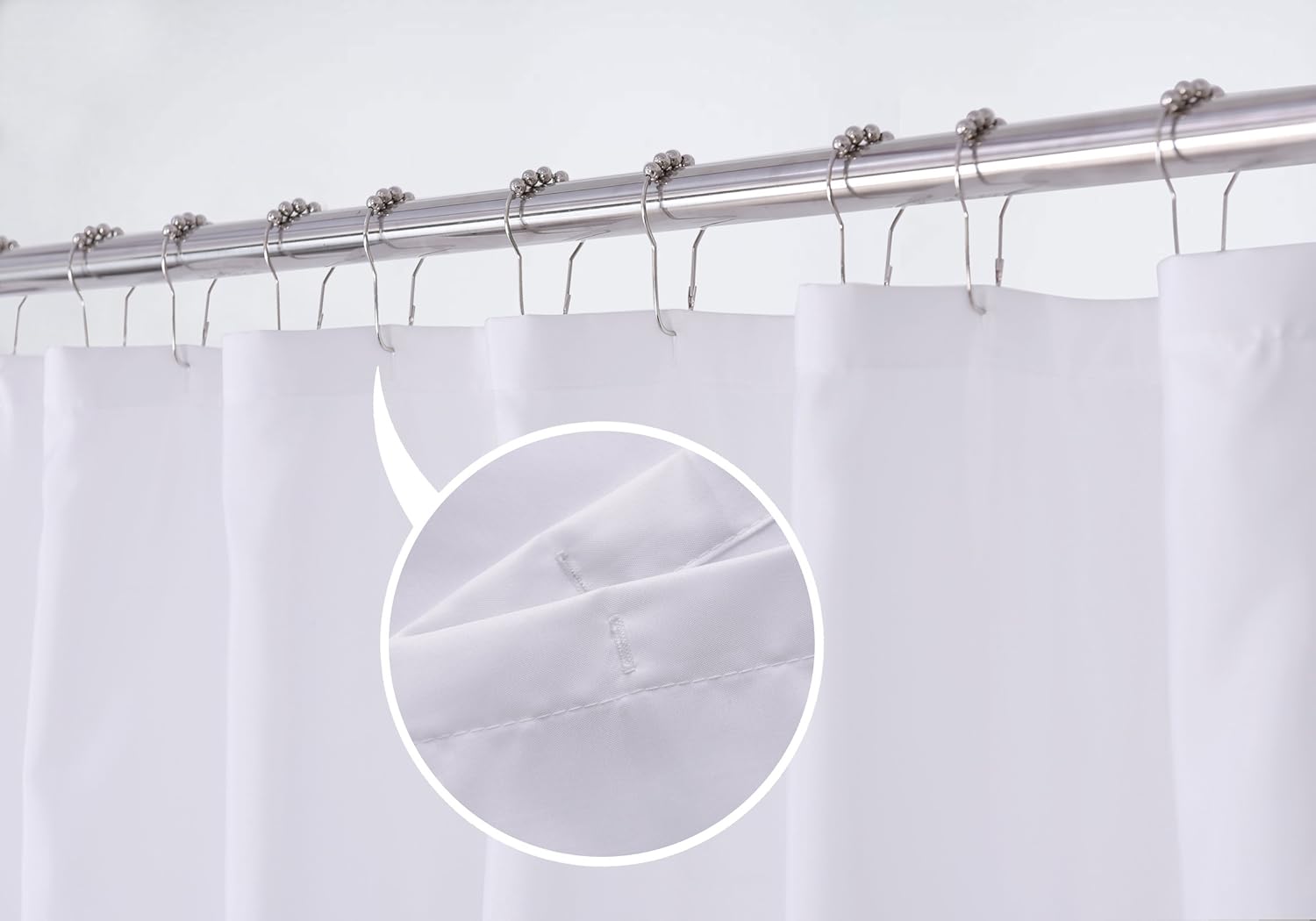 N&Y HOME Fabric Shower Curtain Liner with Magnets Standard Size, White