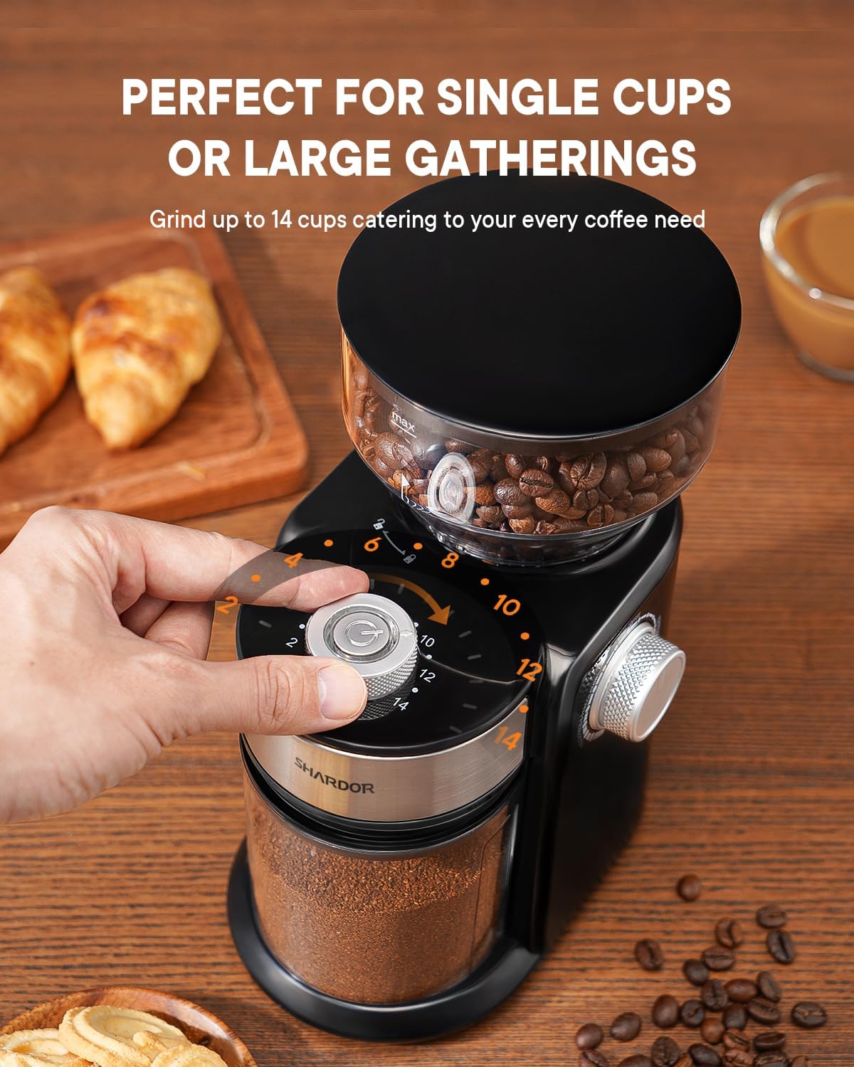 SHARDOR Electric Burr Coffee Grinder 2.0, Automatic Coffee Bean Grinder for Home Use, Adjustable Burr Mill with 16 Precise Settings for Espresso & French Press, Glossy Black