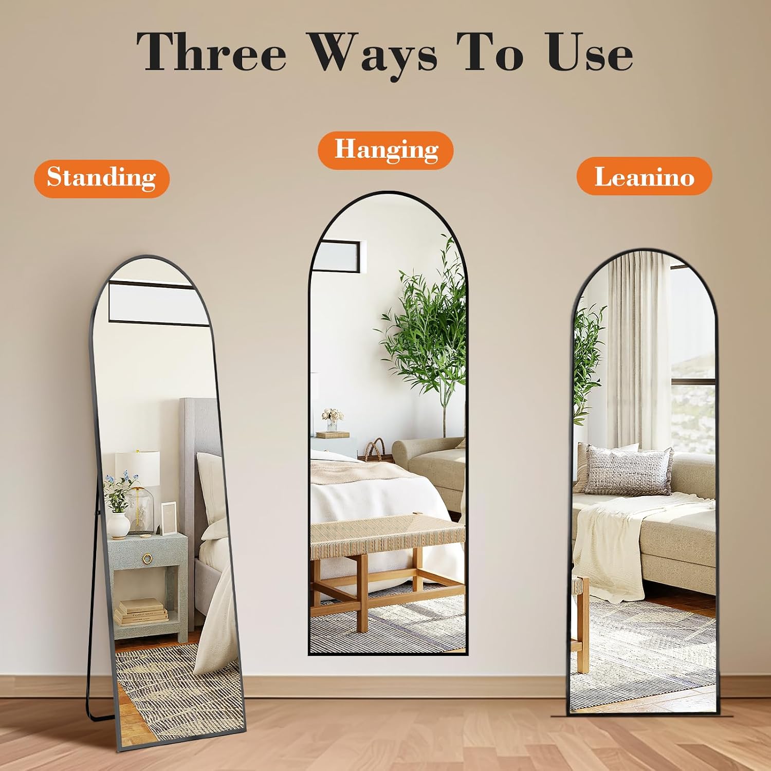 Arched Full Length Floor Mirror 56"x15", Body Standing Mirror