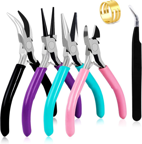 URSKYTOUS 4Pcs Jewelry Pliers Set Jewelry Making Pliers Tools Kit Include Jewelry Making Needle Nose Chain Nose Round Bent Pliers Wire Cutter for Bracelet Beading DIY Craft Jewelry Making Supplies