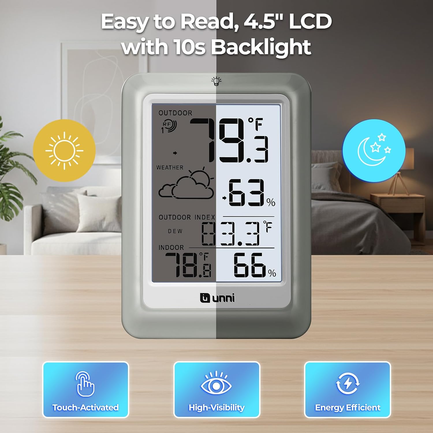 Indoor Outdoor Thermometer Hygrometer Wireless Weather Station, Temperature Humidity Monitor Battery Powered Inside Outside Thermometers with 330ft Range Remote Sensor and Backlight Display