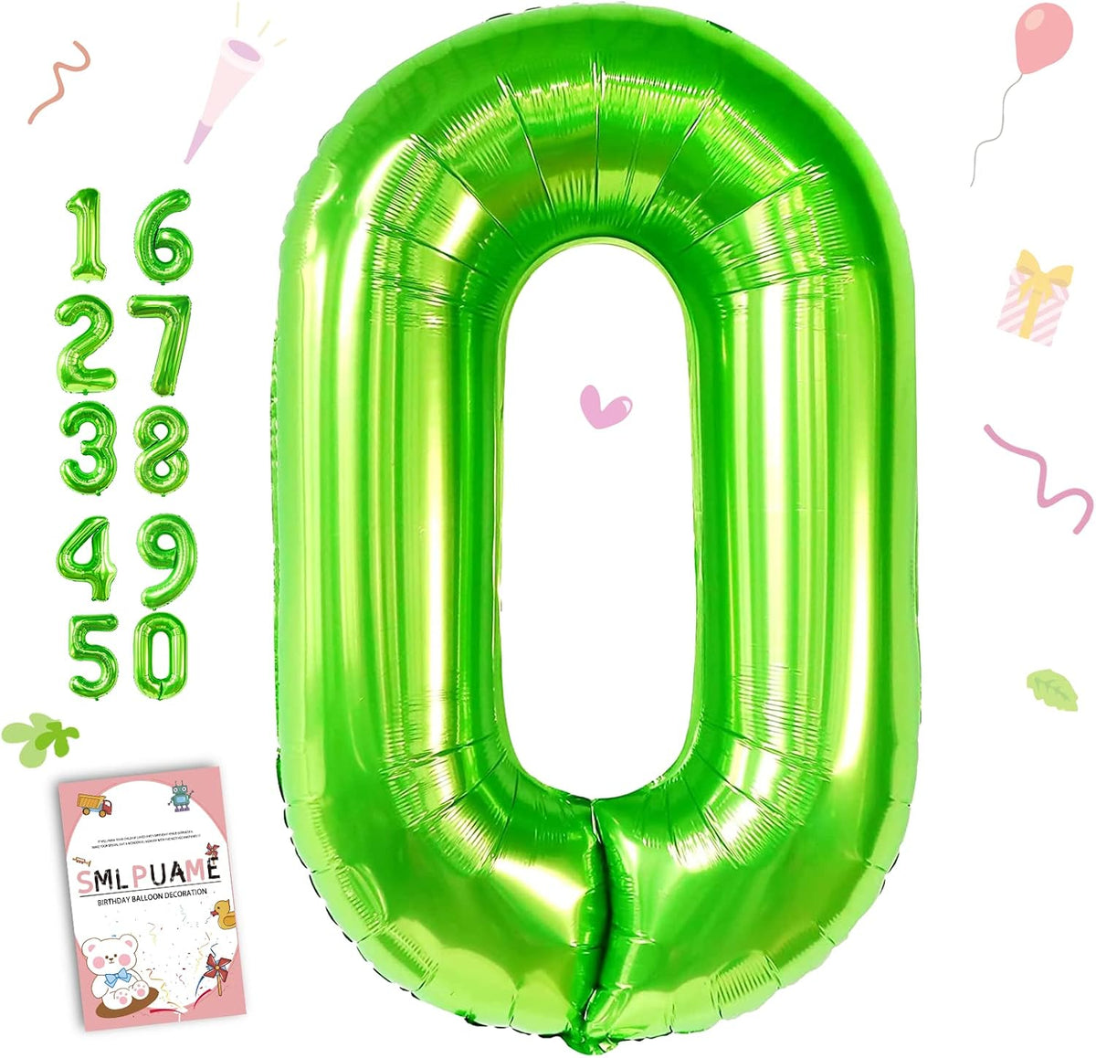 40 Inch Green 0 Balloon, Large Self Inflating Number Balloons 0-9