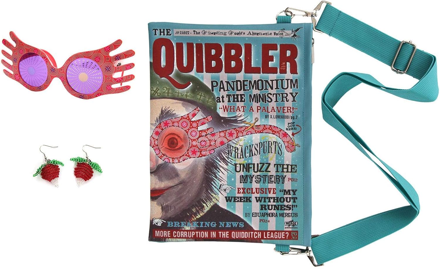 Luna Lovegood Accessory Costume Kit - Quibbler Pouch, Spectrespecs Glasses, and Earrings