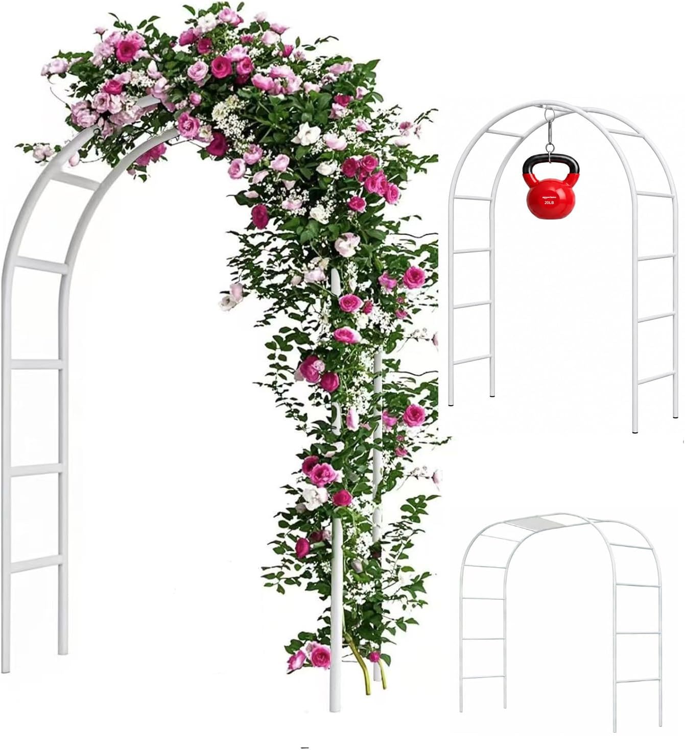 Adorox Metal Garden Arch Trellis for Climbing Plants 7.8ft Outdoor Arch Wedding Halloween Christmas Vine Trellis Pumpkin Archway Assemble Freely 2 Sizes White