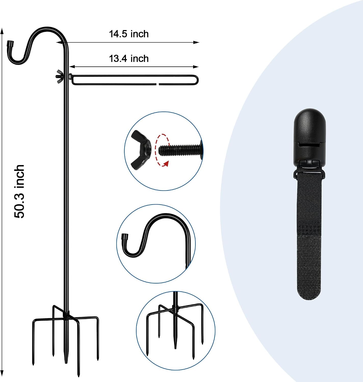 Garden Flag Holder with Shepherds Hook,Double Hoop Design Garden Flag Stand with 5 Prong Base,Yard Flags Holder with Clip (No Flags) for Outside House,Yard Decorations Outdoor