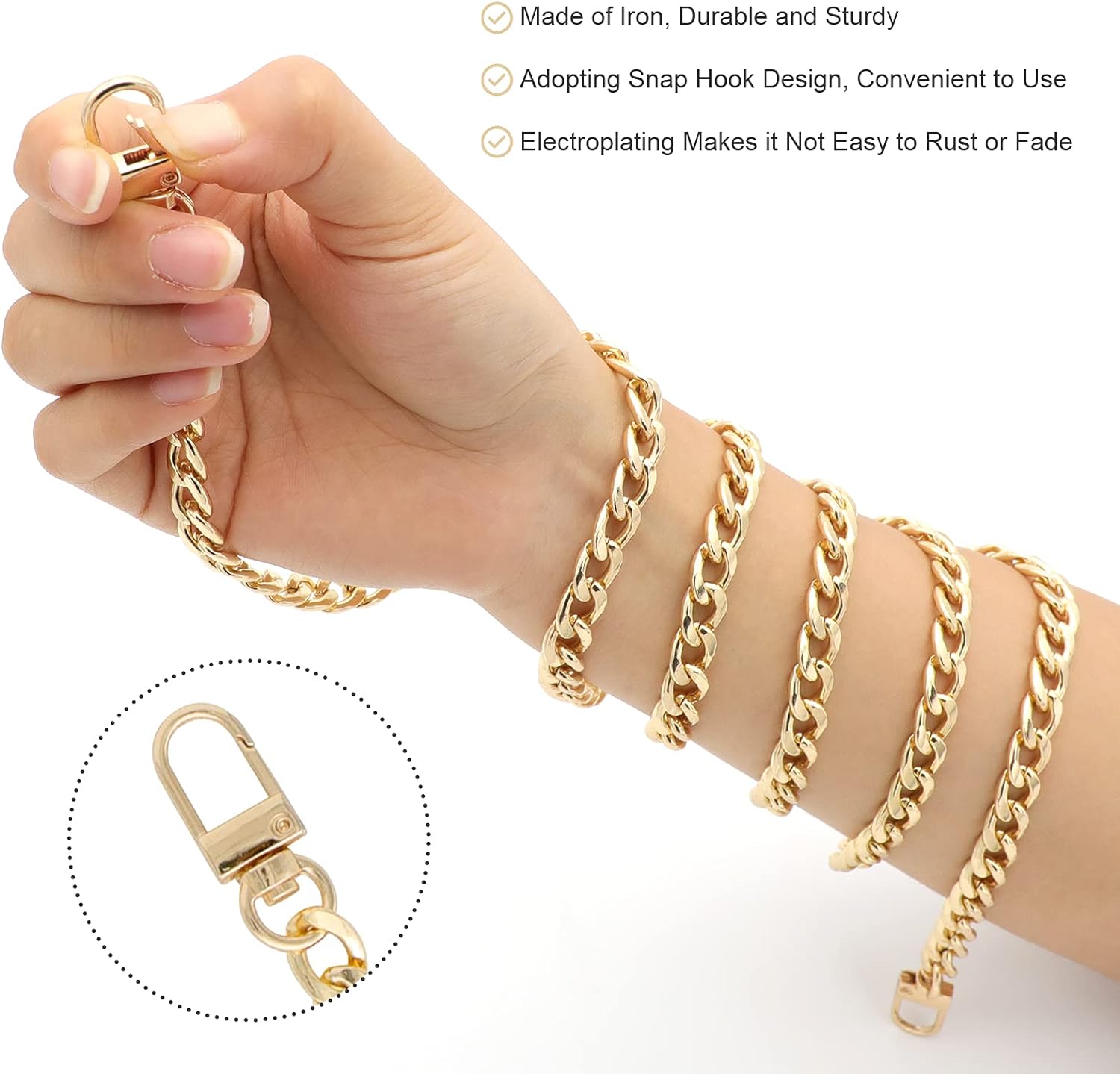 RAPUDA 4 Pieces Different Sizes Iron Replacement Flat Chains Iron, Metal Chain Strap for DIY Purse Handbag Shoulder Crossbody Bag Clutch (15.4 Inch, 23.6 Inch, 31. 4 Inch, 47.2 Inch) Gold