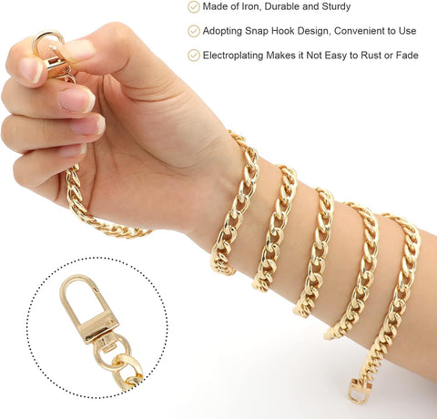 RAPUDA 4 Pieces Different Sizes Iron Replacement Flat Chains Iron, Metal Chain Strap for DIY Purse Handbag Shoulder Crossbody Bag Clutch (15.4 Inch, 23.6 Inch, 31. 4 Inch, 47.2 Inch) Gold