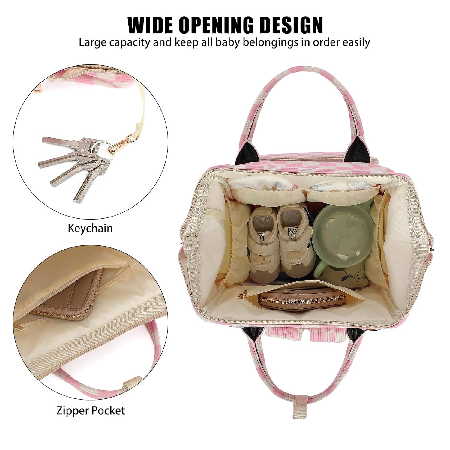 Baby Diaper Bag Backpack for Mom, Large Capacity Travel Nappy Bag for Boys & Girls with Stroller Straps (Corduroy Checkered Pink)