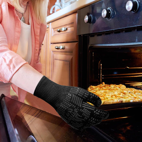 BBQ Gloves, 1472°F Heat Resistant with Silicone Grip Oven Mitts