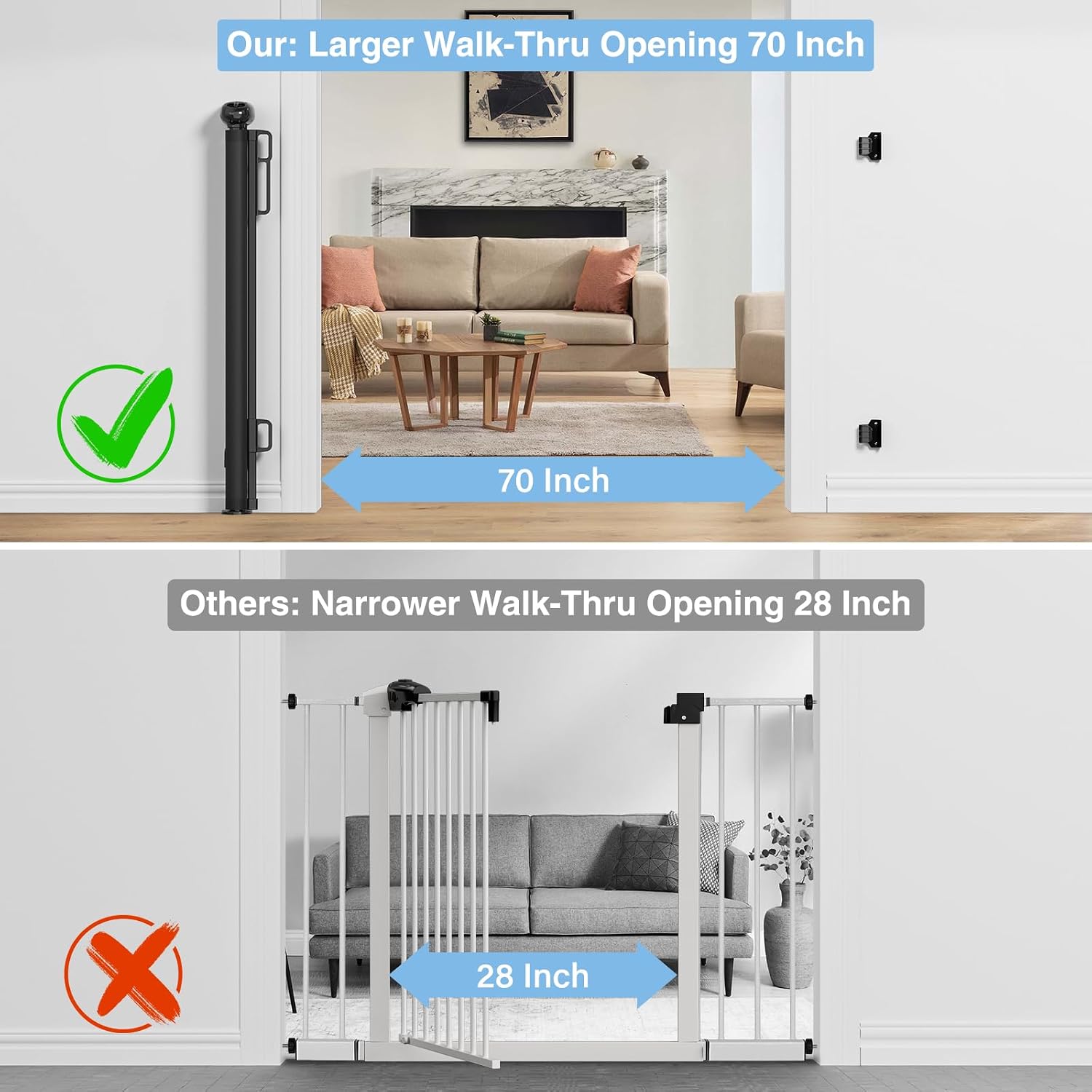 PRObebi Retractable Baby Gates for Stairs & Doorways, Dog Gate 0-54" W × 34" H, Black