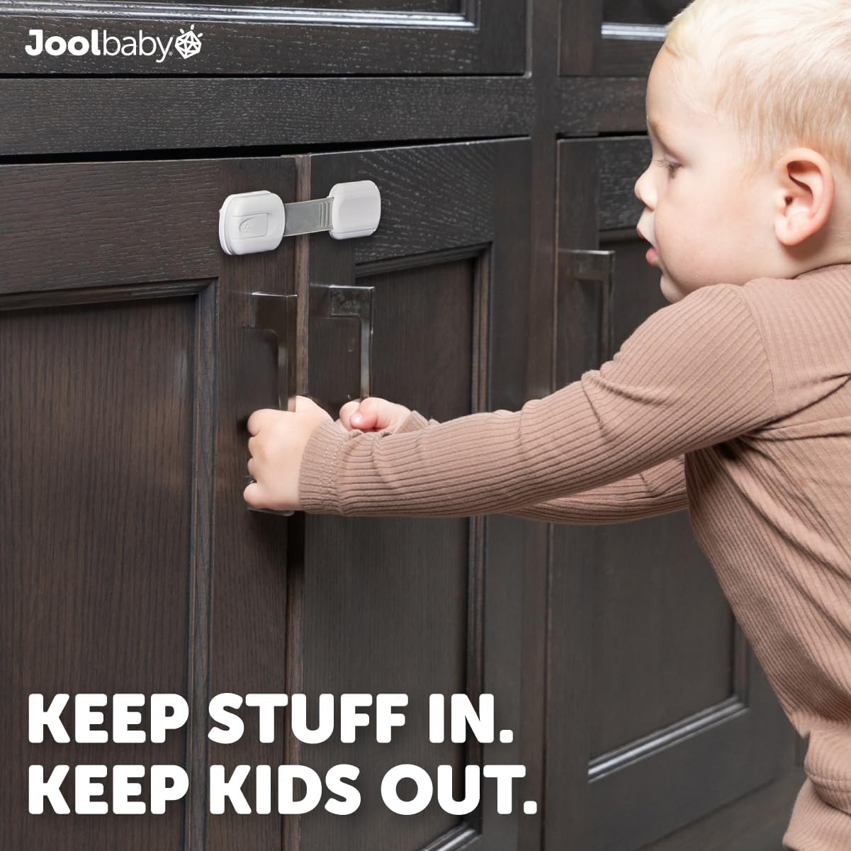 Jool Baby Child Safety Strap Locks (4 Pack) Baby Proof Cabinets, Drawers, Fridge, Toilet & Trash Cans – 3M Adhesive Childproof Locks
