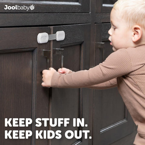 Jool Baby Child Safety Strap Locks (4 Pack) Baby Proof Cabinets, Drawers, Fridge, Toilet & Trash Cans – 3M Adhesive Childproof Locks