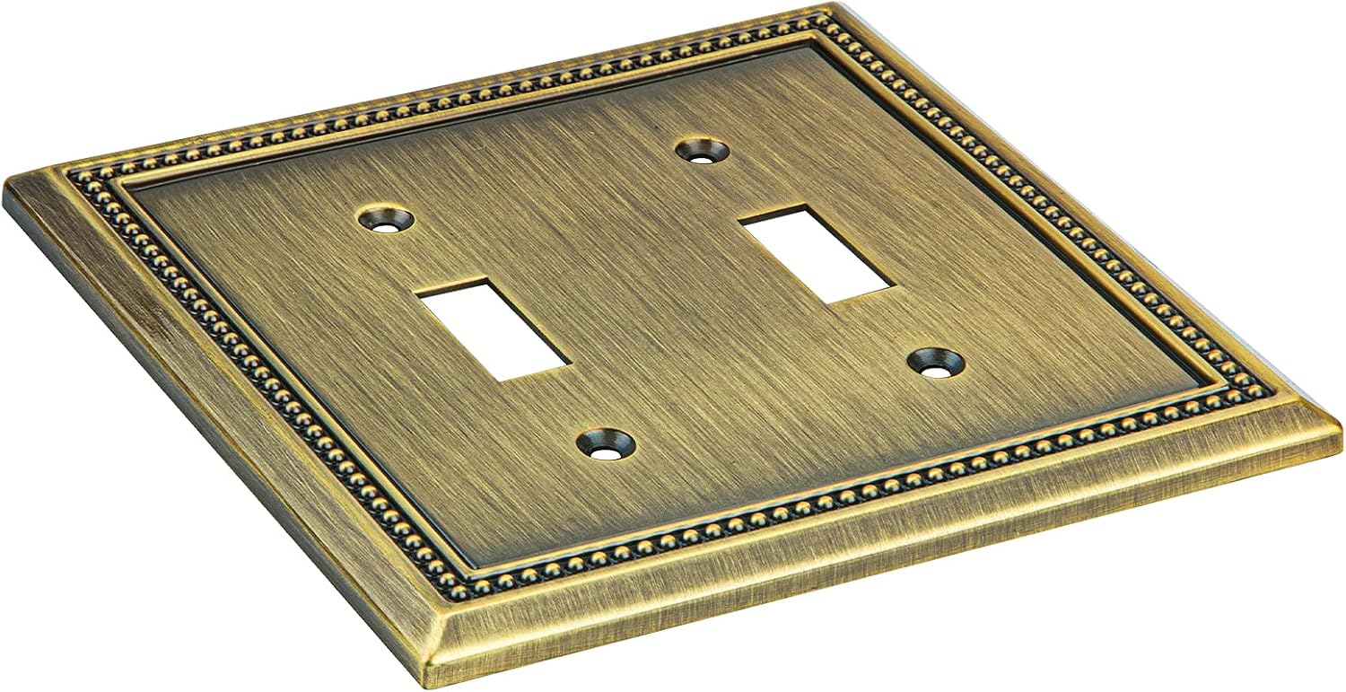 Henne Bery Sunken Pearls Heavy Duty Decorative Wall Plate Switch Plate Outlet Cover (Double Toggle, Antique Brass)