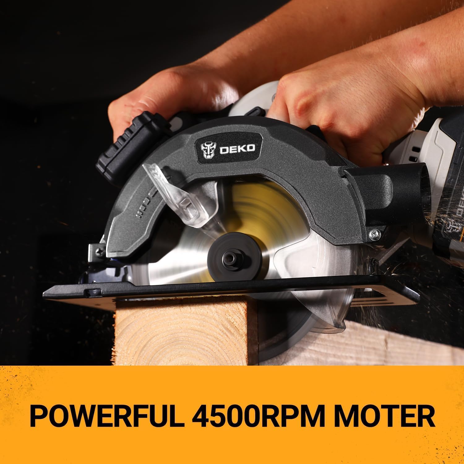 DEKOPRO 20V Cordless Circular Saw, 6-1/2-Inch Blade, 4500 RPM Circular Saw Cordless with 2 Battery and Charger（ 4.0Ah ）
