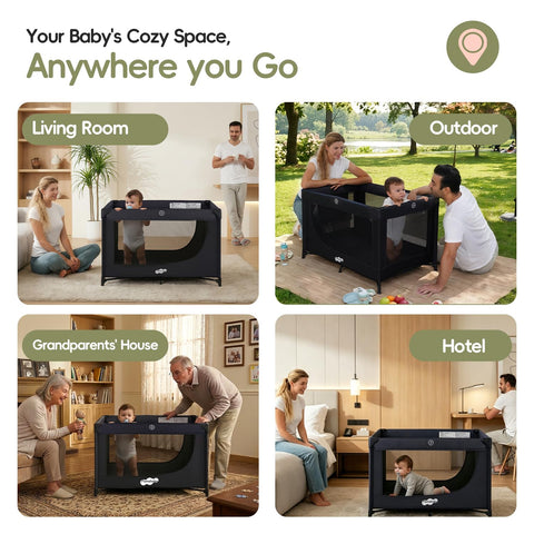 Pamo Babe Pack and Play Portable Baby Crib Foldable Playard Leightweight Travel Playpen for Tooddlers and Infant Black