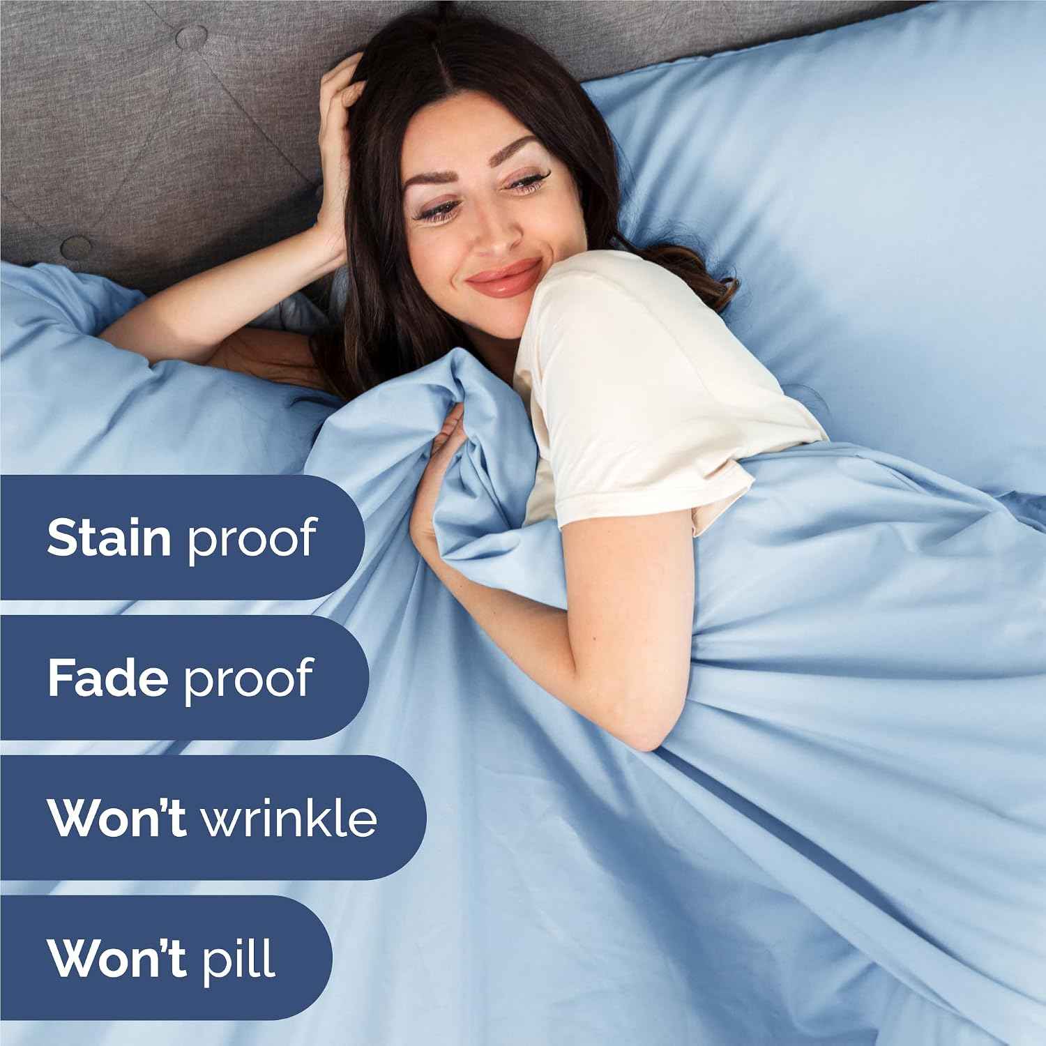 King Size 4 Piece Sheet Set - Breathable & Cooling Sheets - Light Blue