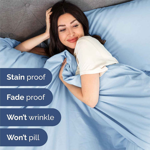 King Size 4 Piece Sheet Set - Breathable & Cooling Sheets - Light Blue