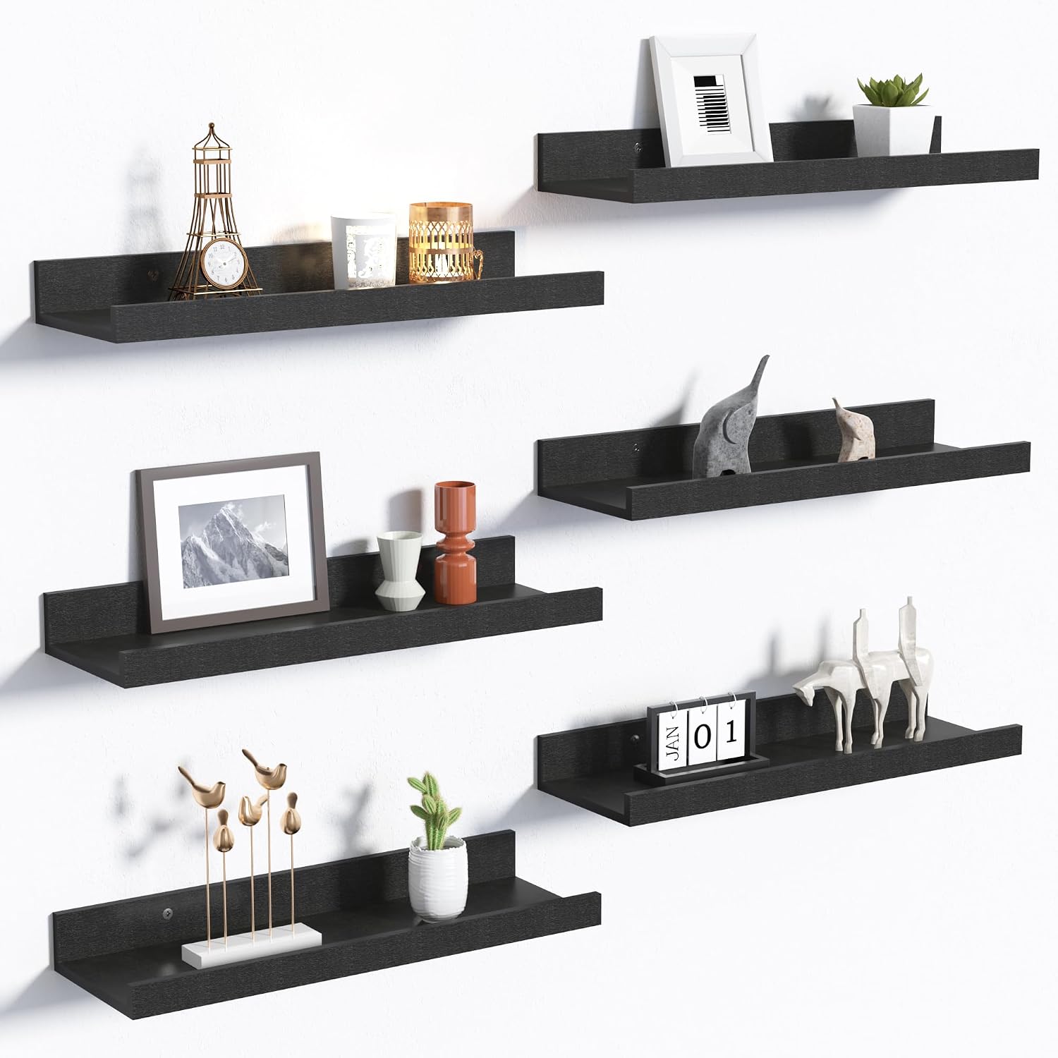 upsimples Floating Shelves for Wall Decor and Storage, Black, 6Pcs 15.7''