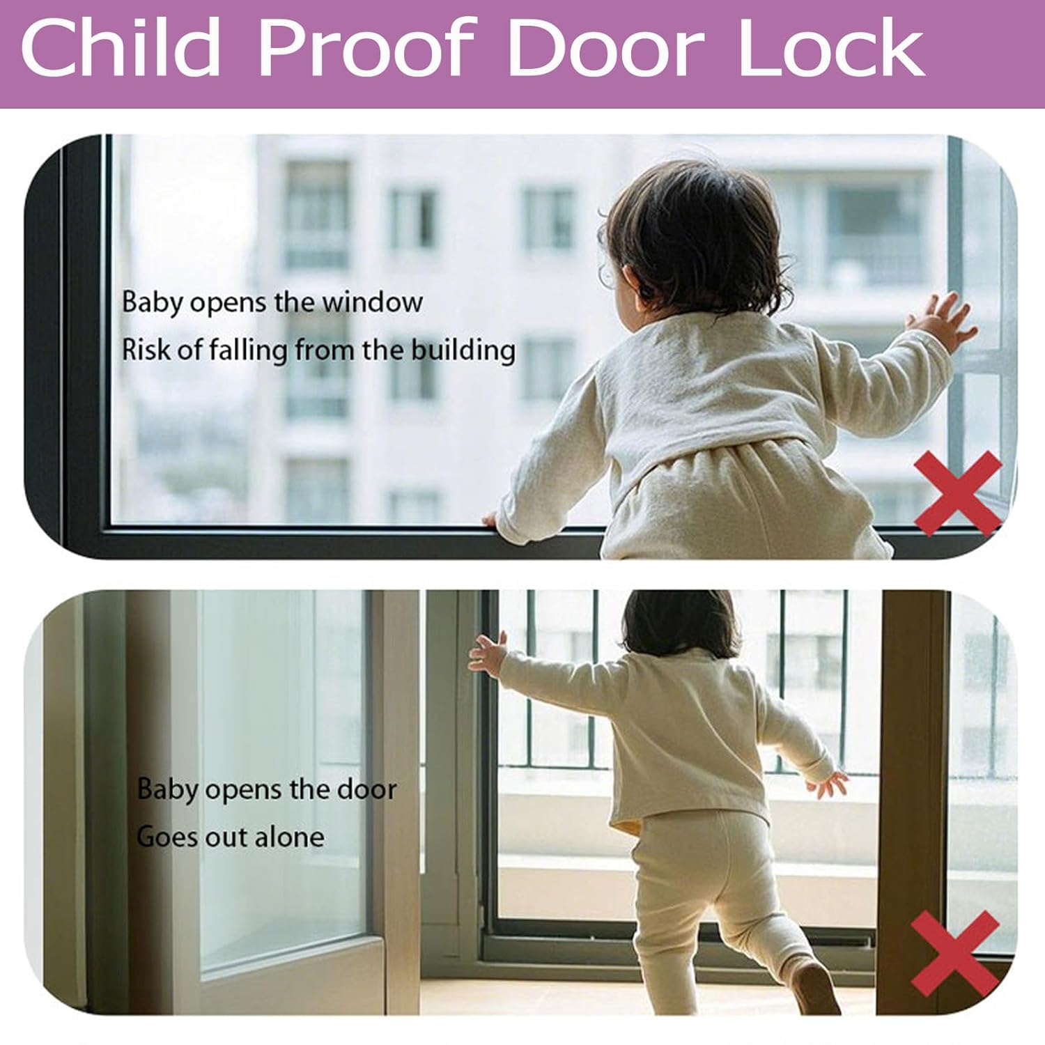 Child Proof Door Lock, Adjustable Latch, 4 Packs