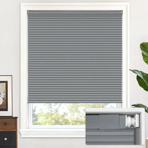 LazBlinds No Drill Cordless Cellular Shades, 20 1/2" W × 48" H, Dark Grey
