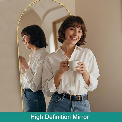 65''x22'' Arched Full Length Mirror with Stand, Full Body Mirror, Mirrors Full Length Floor Freestanding, Wall Mounted Mirrors for Bedroom Living Room Cloakroom (Gold)