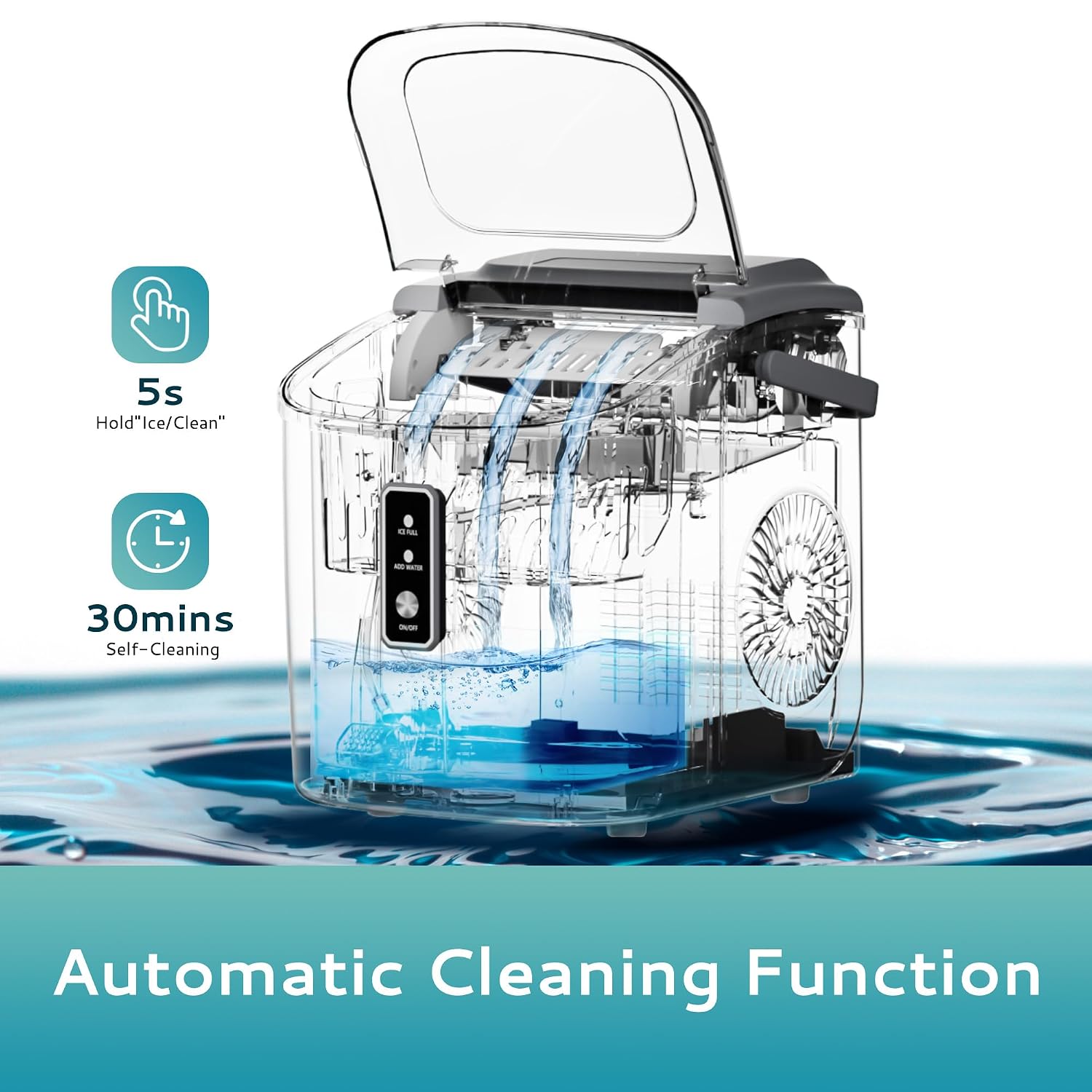EUHOMY Countertop Ice Maker Machine with Handle, 26.5lbs Per Day, 9 Cubes in 6 Mins, Auto-Cleaning Portable Ice Maker with Basket and Scoop, for Home/Kitchen/Camping/RV