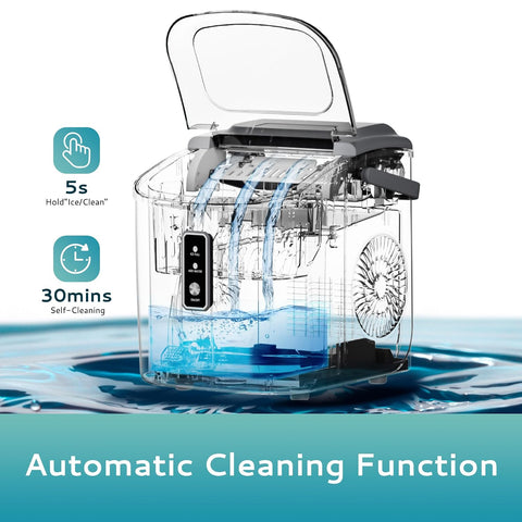 EUHOMY Countertop Ice Maker Machine with Handle, 26.5lbs Per Day, 9 Cubes in 6 Mins, Auto-Cleaning Portable Ice Maker with Basket and Scoop, for Home/Kitchen/Camping/RV