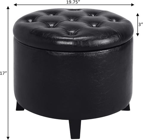 Convenience Concepts Designs4Comfort Storage Ottoman, Black Faux Leather