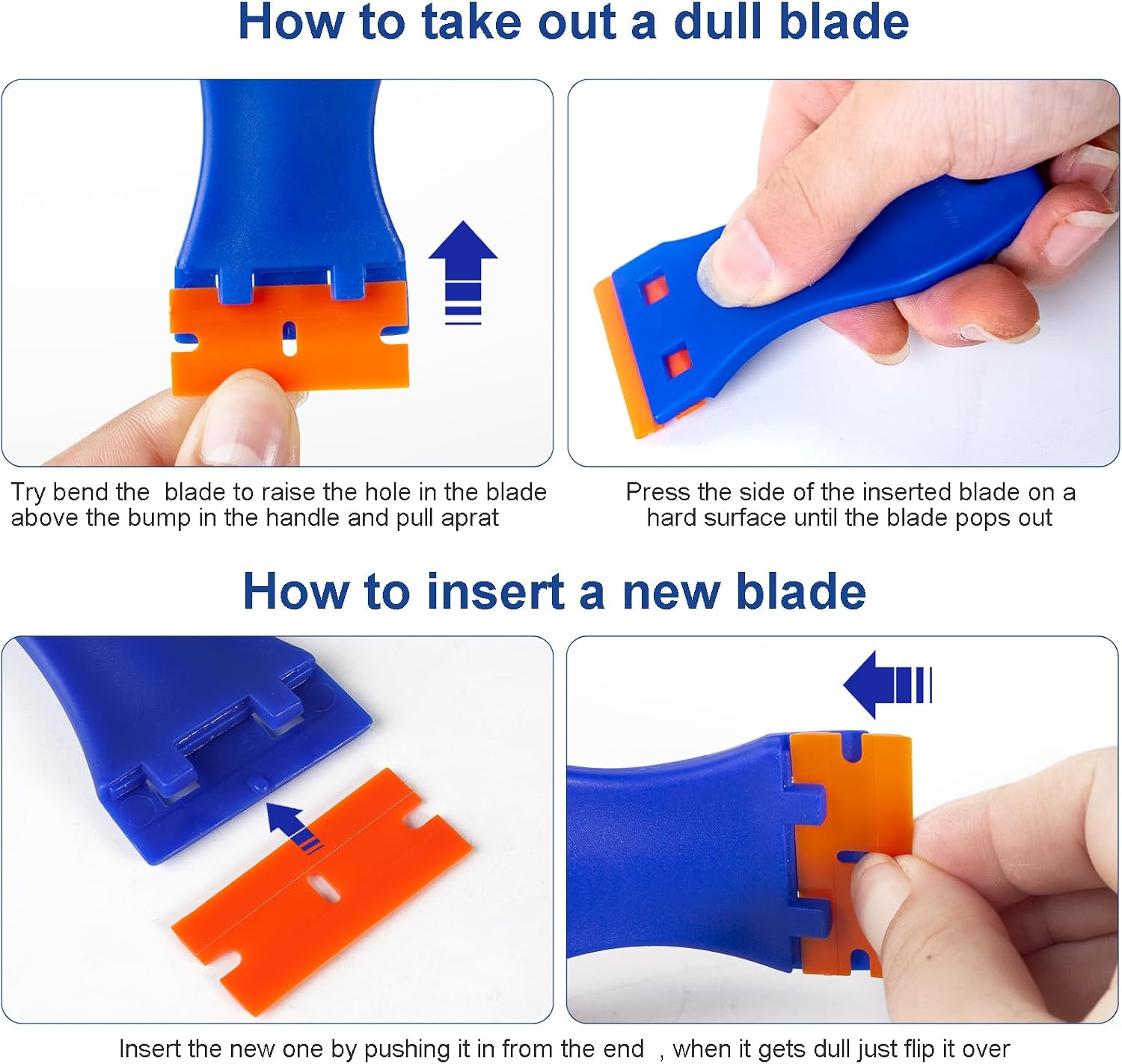 Plastic Razor Blade Scraper Tool, 6 Pcs Razor Scraper with 60 Pcs Plastic Blades, Cleaning Scraper Remover for Removal Floor Stove Scraping Labels and Decals Sticker on Car Window Glass
