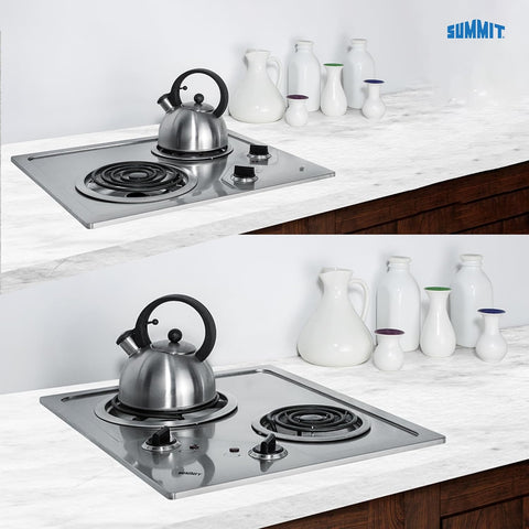 Summit 21" Electric Cooktop, 2 Burner, Stainless Steel- CR2B224S