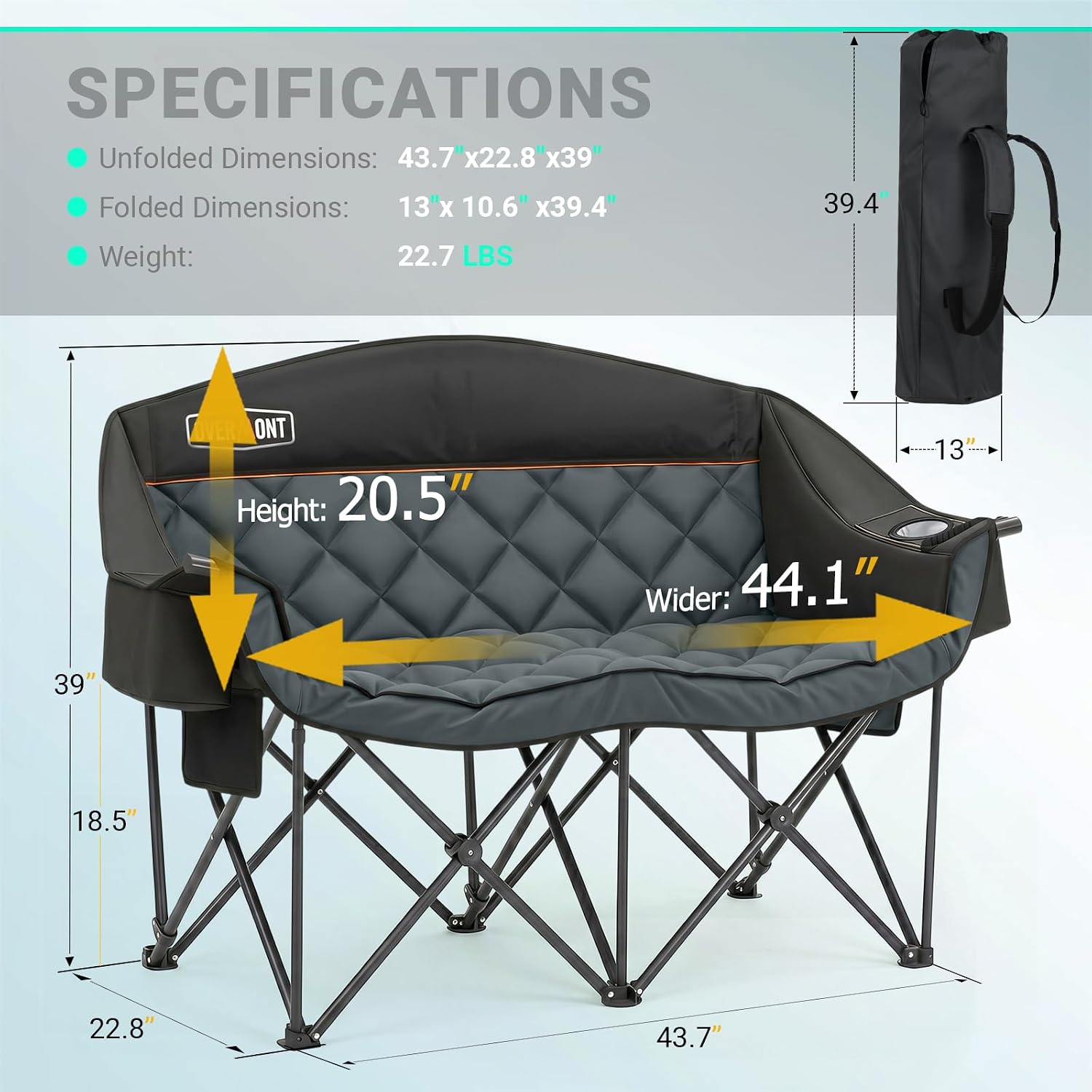 Overmont Oversized Double Camping Chair - Portable Folding with Cooler Bag