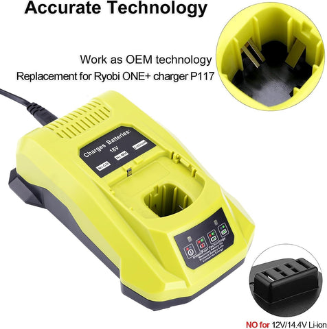 18-Volt P117 Rapid Charger Replace for Ryobi 12V-18V Battery One+ Lithium-Ion/NiCad/NiMh Battery P102 P108 P189 P197 P103 P105 P107 P190 P191 PBP002 PBP005