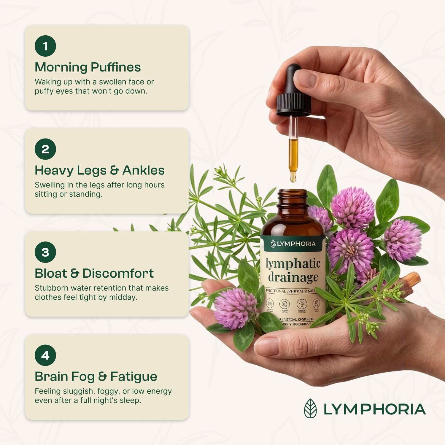 Lymphatic Drainage Drops for Bloat Relief & De-Puff – Cleavers, Red Clover, Stillingia Root & Prickly Ash Bark – Lymph Node Detox Cleanse, Fluid Retention – Alcohol-Free, Vegan, 2 Fl Oz