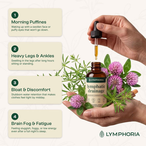 Lymphatic Drainage Drops for Bloat Relief & De-Puff – Cleavers, Red Clover, Stillingia Root & Prickly Ash Bark – Lymph Node Detox Cleanse, Fluid Retention – Alcohol-Free, Vegan, 2 Fl Oz